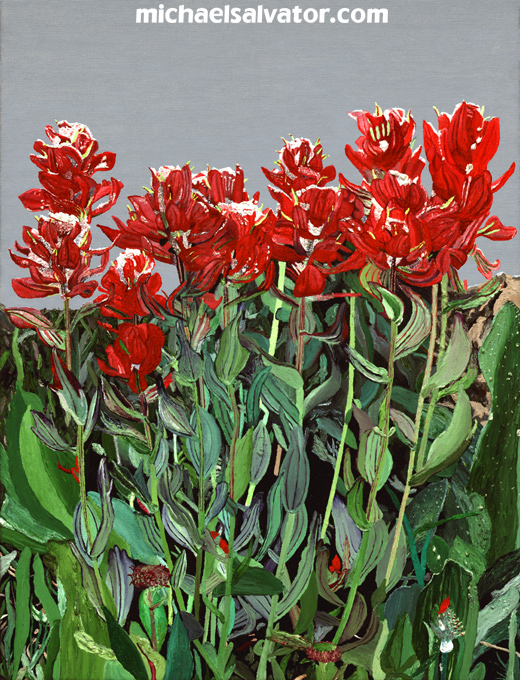 Painting: SEASON WITHOUT TIME, Indian Paintbrush, Alpine Flowers, oil on canvas